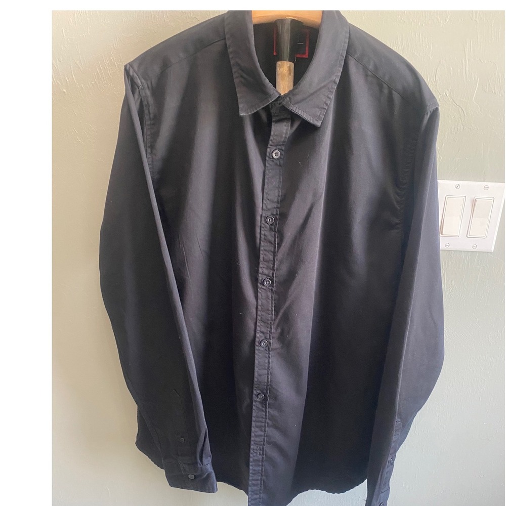 Six Lincoln New York Mens XL Black Long Sleeve Button Down Shirt Solid Office‎